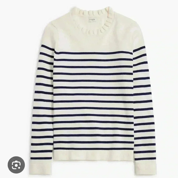 NWT J.Crew Factory Women's Striped Ruffleneck Sweater Cream L - Picture 3 of 5